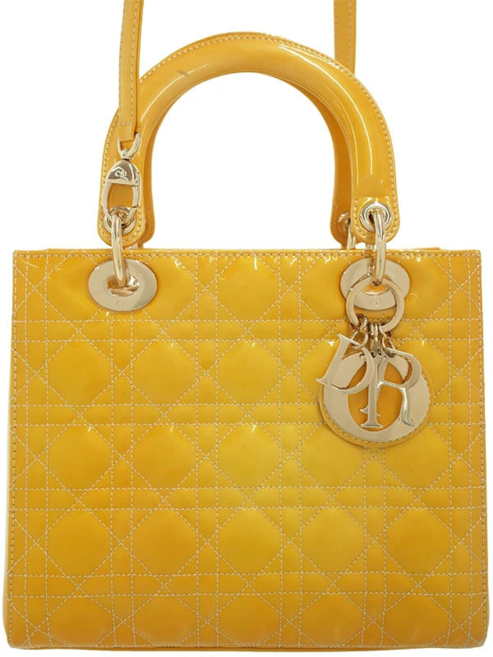 Christian Dior Lady vibrant yellow patent leather cannage quilted